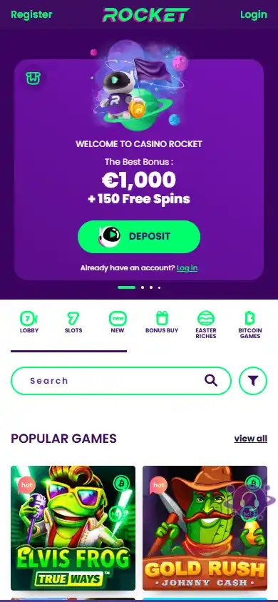 Casino Rocket mobile homepage
