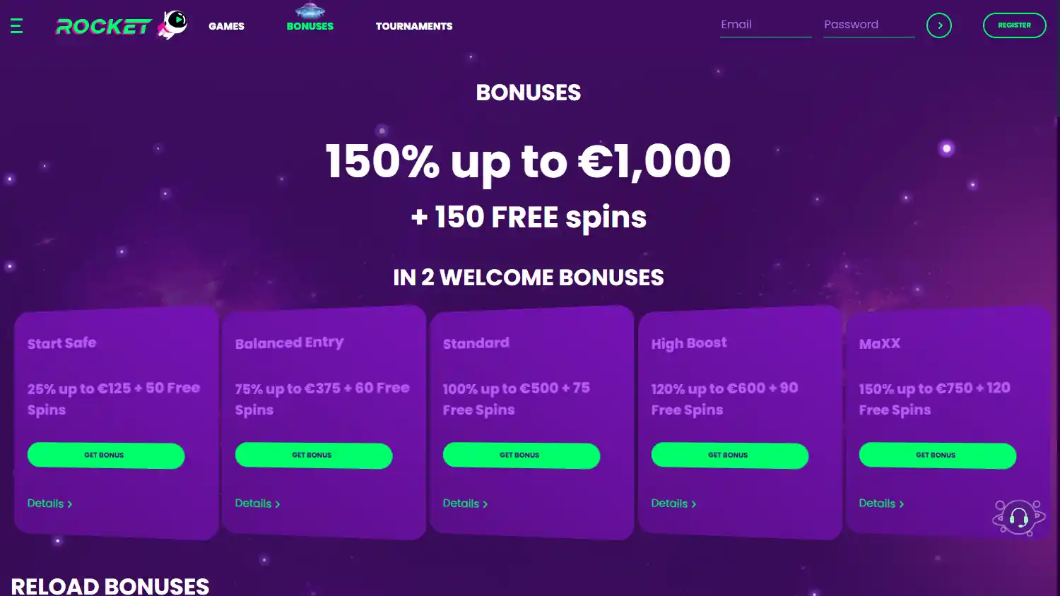 Casino Rocket promotions and bonus offers page