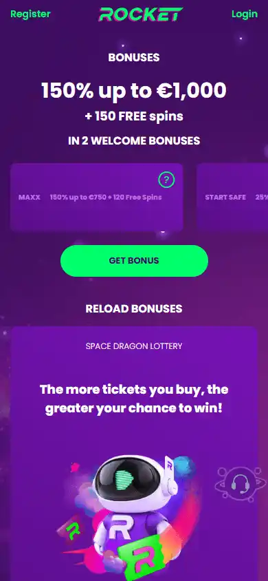 Casino Rocket mobile promotions page